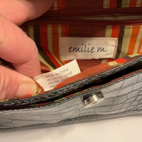 Emilie m Small Shoulder Bag. Vegan Croc Leather. Embossed top handle bag. Silver - Picture 6 of 10